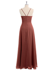 Sweetheart Neck Chiffon Gown with Spaghetti Straps Terracotta
