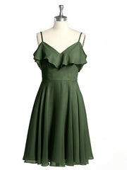 Short Bridesmaid Dress with Flutter Sleeves Olive Green