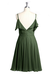 Short Bridesmaid Dress with Flutter Sleeves Olive Green