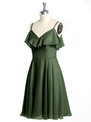 Short Bridesmaid Dress with Flutter Sleeves Olive Green