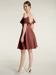 Short Bridesmaid Dress with Flutter Sleeves Terracotta