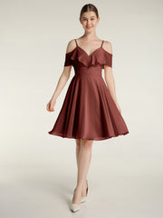 Short Bridesmaid Dress with Flutter Sleeves Terracotta