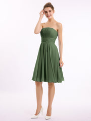 Short Chiffon Strapless Bridesmaid Gowns Olive Green