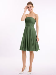 Short Chiffon Strapless Bridesmaid Gowns Olive Green