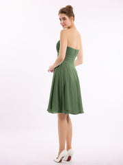 Short Chiffon Strapless Bridesmaid Gowns Olive Green