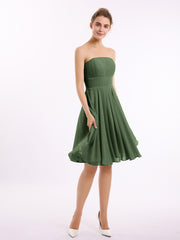Short Chiffon Strapless Bridesmaid Gowns Olive Green