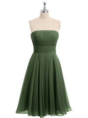 Short Chiffon Strapless Bridesmaid Gowns Olive Green