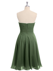 Short Chiffon Strapless Bridesmaid Gowns Olive Green