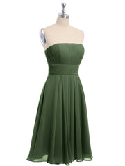 Short Chiffon Strapless Bridesmaid Gowns Olive Green