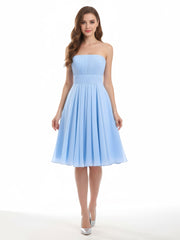 Short Chiffon Strapless Bridesmaid Gowns Sky Blue