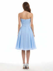 Short Chiffon Strapless Bridesmaid Gowns Sky Blue