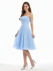 Short Chiffon Strapless Bridesmaid Gowns Sky Blue