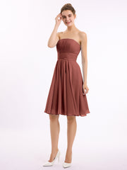 Short Chiffon Strapless Bridesmaid Gowns Terracotta