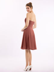 Short Chiffon Strapless Bridesmaid Gowns Terracotta