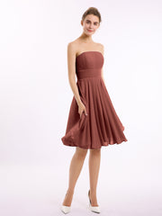 Short Chiffon Strapless Bridesmaid Gowns Terracotta