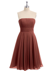 Short Chiffon Strapless Bridesmaid Gowns Terracotta