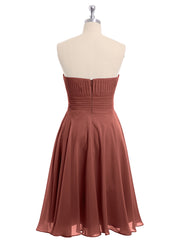 Short Chiffon Strapless Bridesmaid Gowns Terracotta