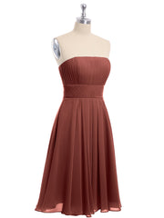 Short Chiffon Strapless Bridesmaid Gowns Terracotta