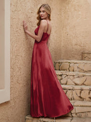 V-neck Floor-length Sheath Velvet Dress With Slit Burgundy Plus Size