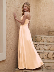 V-neck Floor-length Sheath Velvet Dress With Slit Champagne