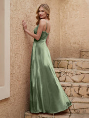 V-neck Floor-length Sheath Velvet Dress With Slit Dusty Sage