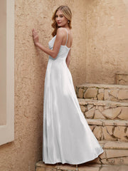 V-neck Floor-length Sheath Velvet Dress With Slit Ivory