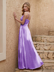 V-neck Floor-length Sheath Velvet Dress With Slit Lilac