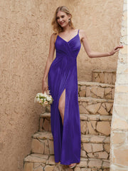 V-neck Floor-length Sheath Velvet Dress With Slit Regency Plus Size