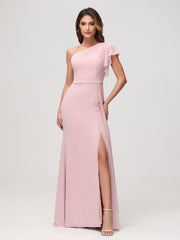 Sheath A-Line One Shoulder Dress Dusty Rose