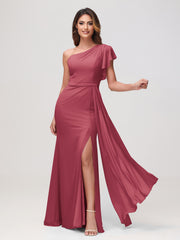 Sheath A-Line One Shoulder Dress Cinnamon Rose