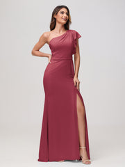 Sheath A-Line One Shoulder Dress Cinnamon Rose