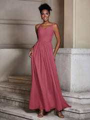 Cross-pleated Spaghetti Strap Chiffon Dress Cinnamon Rose