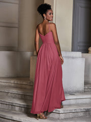 Cross-pleated Spaghetti Strap Chiffon Dress Cinnamon Rose Plus Size