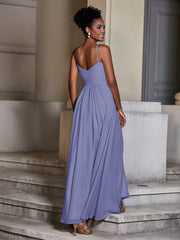 Cross-pleated Spaghetti Strap Chiffon Dress Periwinkle