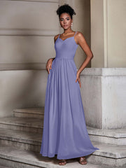 Cross-pleated Spaghetti Strap Chiffon Dress Periwinkle