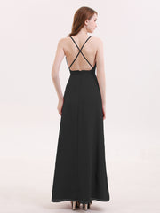 Deep V Neck Chiffon Low Back Dresses Plum