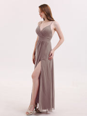 Deep V Neck Chiffon Low Back Dresses Dusk