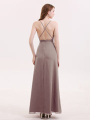 Deep V Neck Chiffon Low Back Dresses Dusk