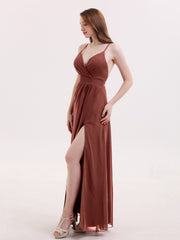 Deep V Neck Chiffon Low Back Dresses Terracotta