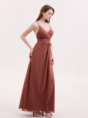 Deep V Neck Chiffon Low Back Dresses Terracotta