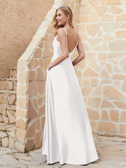 A-line Cowl Neck Satin Dress with Slit Ivory