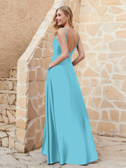 A-line Cowl Neck Satin Dress with Slit Pool Plus Size