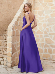 A-line Cowl Neck Satin Dress with Slit Regency Plus Size