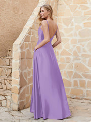 A-line Cowl Neck Satin Dress with Slit Tahiti Plus Size