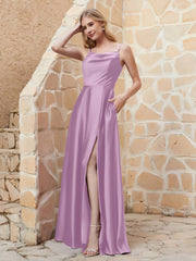 A-line Cowl Neck Satin Dress with Slit Wisteria Plus Size