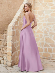 A-line Cowl Neck Satin Dress with Slit Wisteria