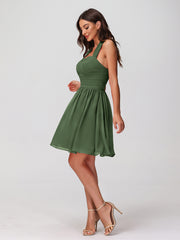 Mini Chiffon Dresses with Halter Neck Olive Green