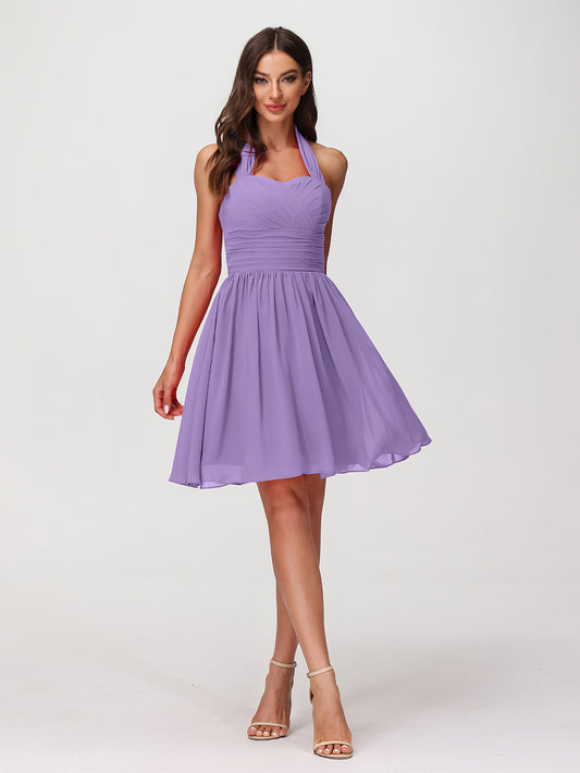Mini Chiffon Dresses with Halter Neck Vintage Mauve