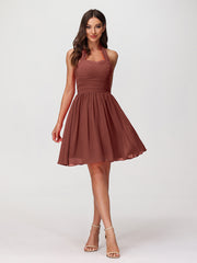 Mini Chiffon Dresses with Halter Neck Terracotta