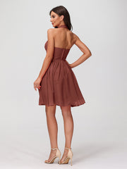 Mini Chiffon Dresses with Halter Neck Terracotta